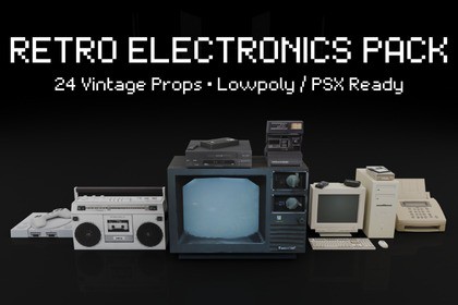 Retro Electronics Pack – 24 Vintage Props (Lowpoly / PSX Ready)