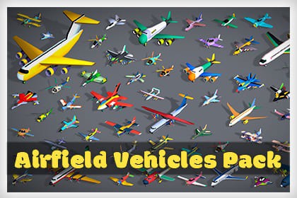 55 Stylized Airfield Vehicle Pack: Aircraft Plane Helicopter - Lowpoly Toon Kit