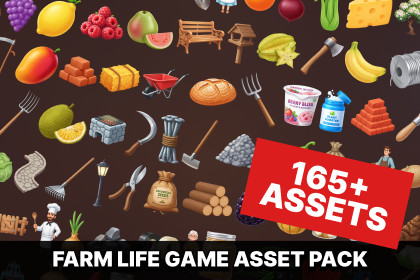 Farm Life Game Asset Pack with Crops Tools Buildings Characters and UI Items