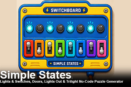 Simple States: Lights & Switches, Doors & Lights Out No-Code Puzzle Generator