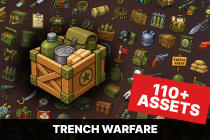 Military Trench Warfare Field Gear Ammunition Icons Pack