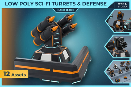 Low Poly Sci-Fi Turrets & Defense Pack D-001