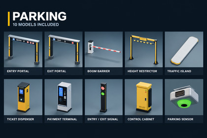 Stylized Low Poly Parking District – 10 Modular Assets
