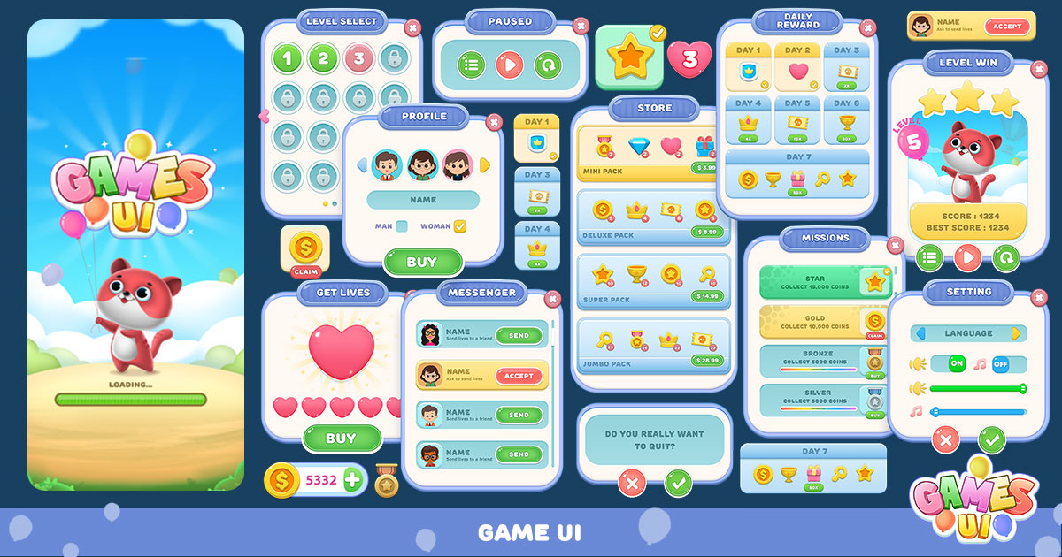 2D Casual Game UI - Mobile GUI Kit | 2D GUI | Unity Asset Store