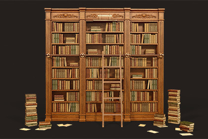 Vintage Bookcase, Books, Papers