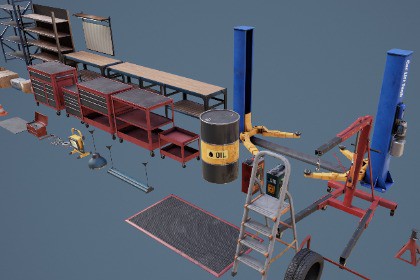 Garage-Autoservice Props Pack Low-poly 3D models Low-poly 3D model