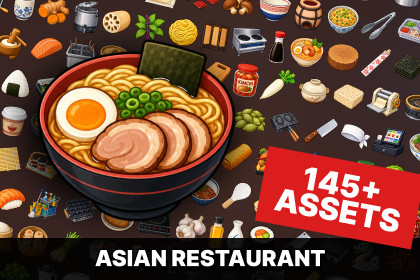 Asian Cuisine Restaurant Sushi Ramen Food Kitchen Cooking Icons Pack