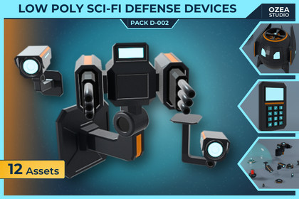 Low Poly Sci-Fi Defense Devices Pack D-002