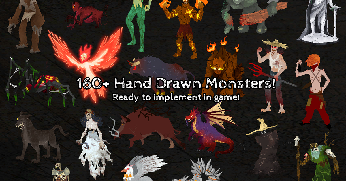 160 Hand Drawn Monsters & Animals | 2D Characters | Unity Asset Store