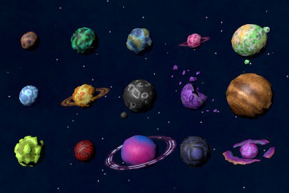 lowpoly planets (15x) space pack - (single textures + texture atlas + skybox)