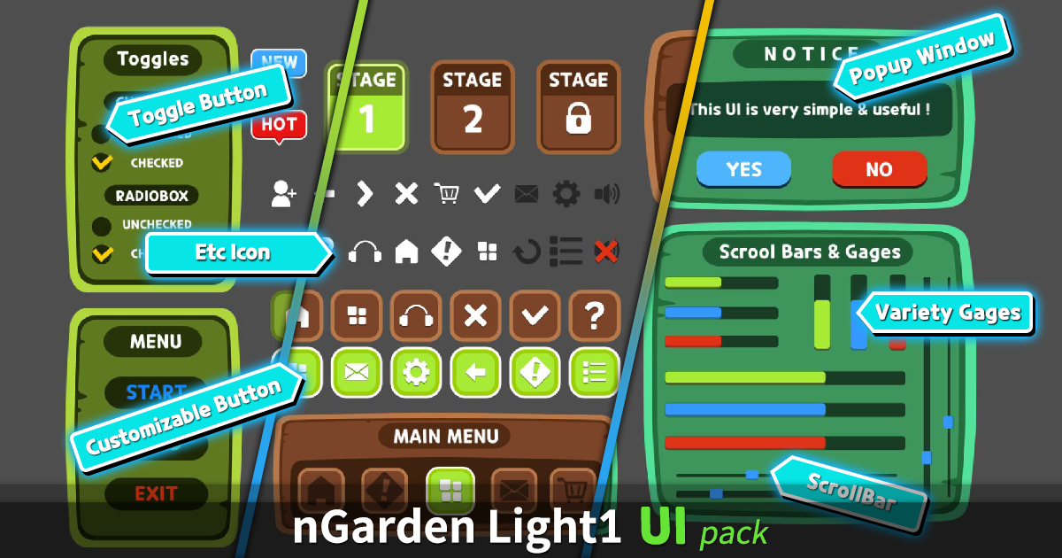 nGarden Light 1 UI Pack | 2D GUI | Unity Asset Store