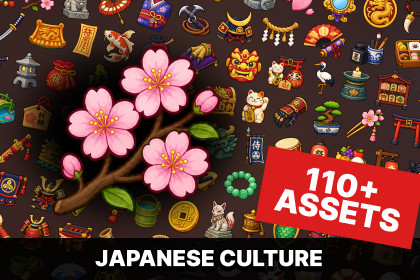 Japanese Culture Samurai Ninja Shrine Festival Icons Pack