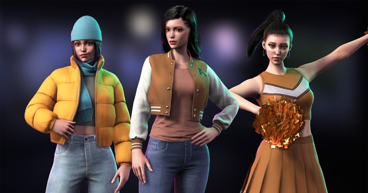 Girls Vector Unity Casual Wear Girls Pack 3 - Streetwear Modern Realistic Stylized Woman ...