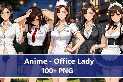01 Office Lady Character Pack – 100+ Anime PNGs