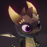 Cartoon Black Baby Dragon 3D Model (Low-Poly, Game-Ready, Animated, Built-In)