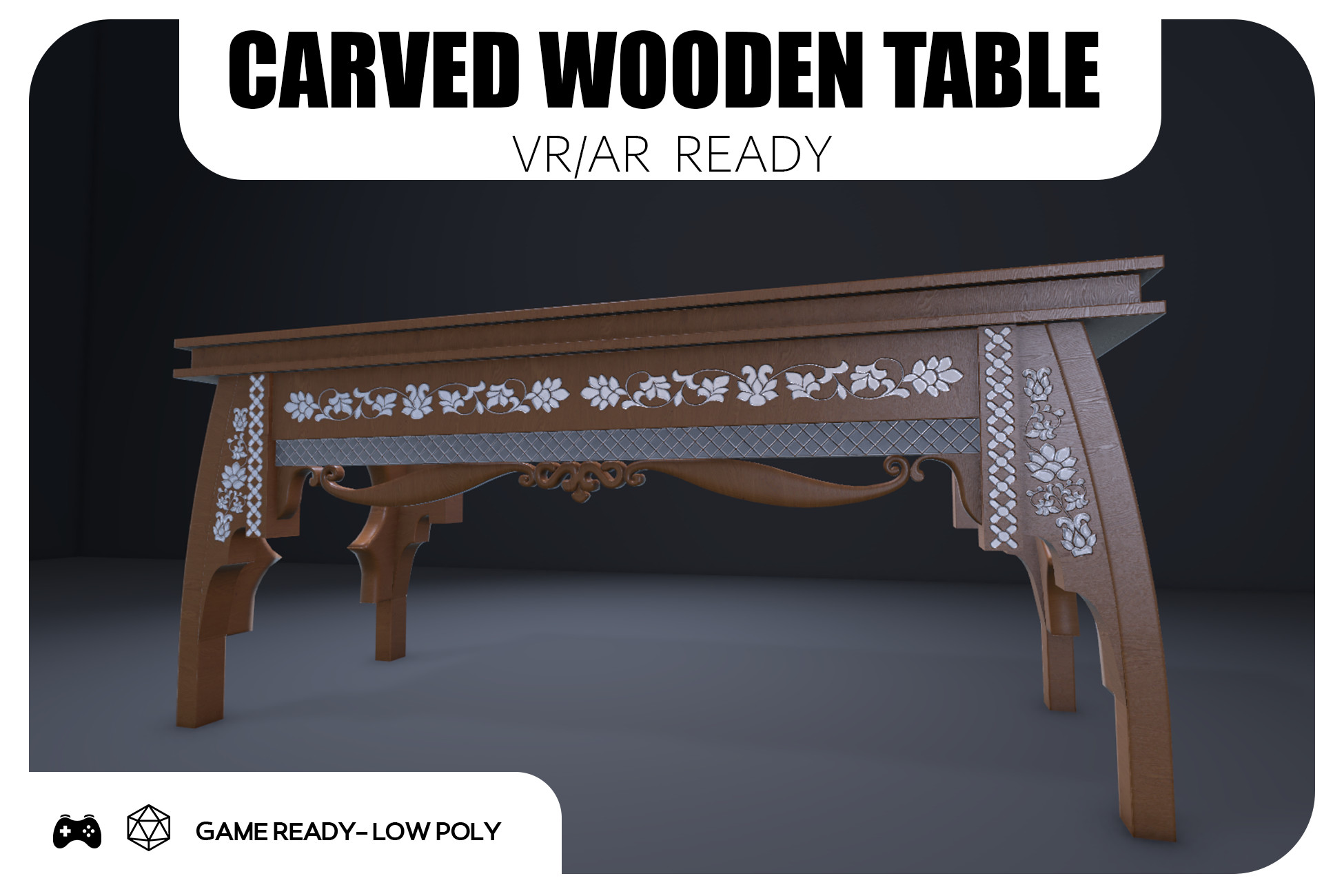 Carved Wooden Table – Game Ready | 3D Furniture | Unity Asset Store