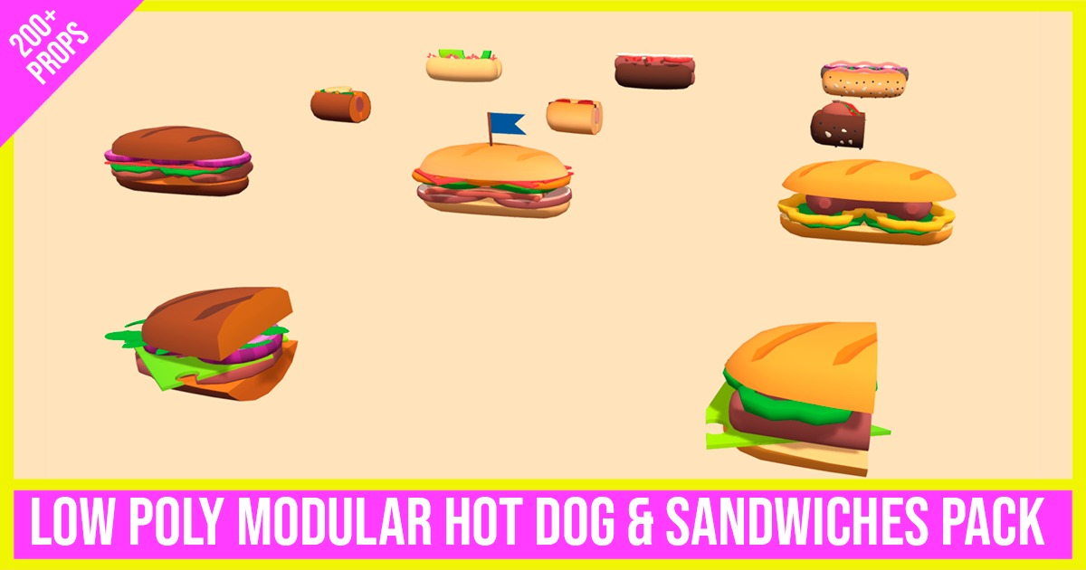 Low Poly Modular Hot Dog & Sandwiches Pack (200+ Props) | 3D 음식 | Unity ...