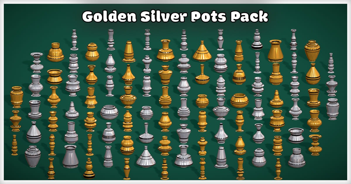 Golden Silver Vases Pack - Designer Pots – 100 Luxurious Low Poly Mega ...