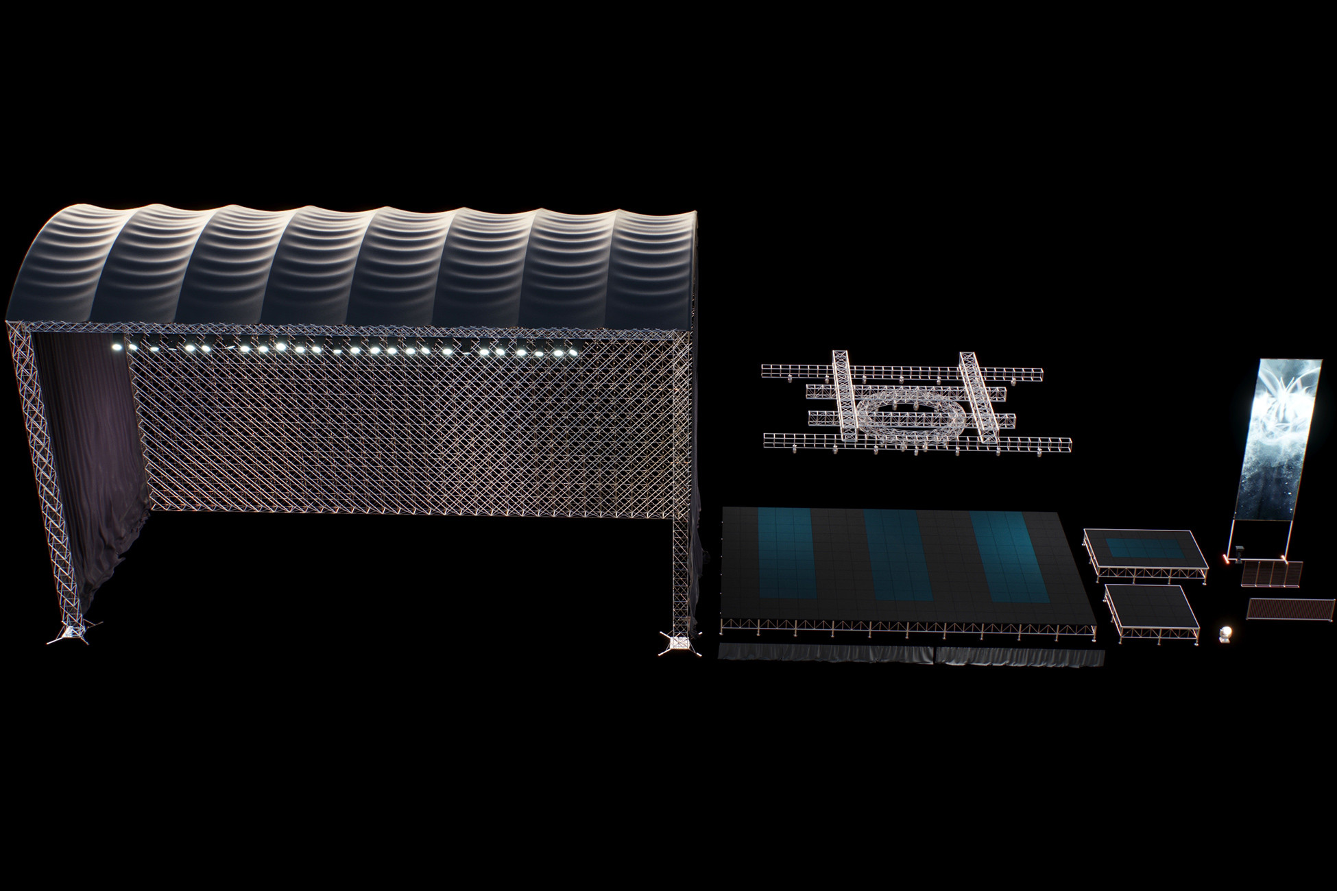 Arena Stage Venue Props Pack – Modular 3D Event Stage, Truss, Lighting