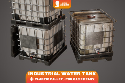 Industrial Water Tank + Plastic Pallet - PBR Game Ready