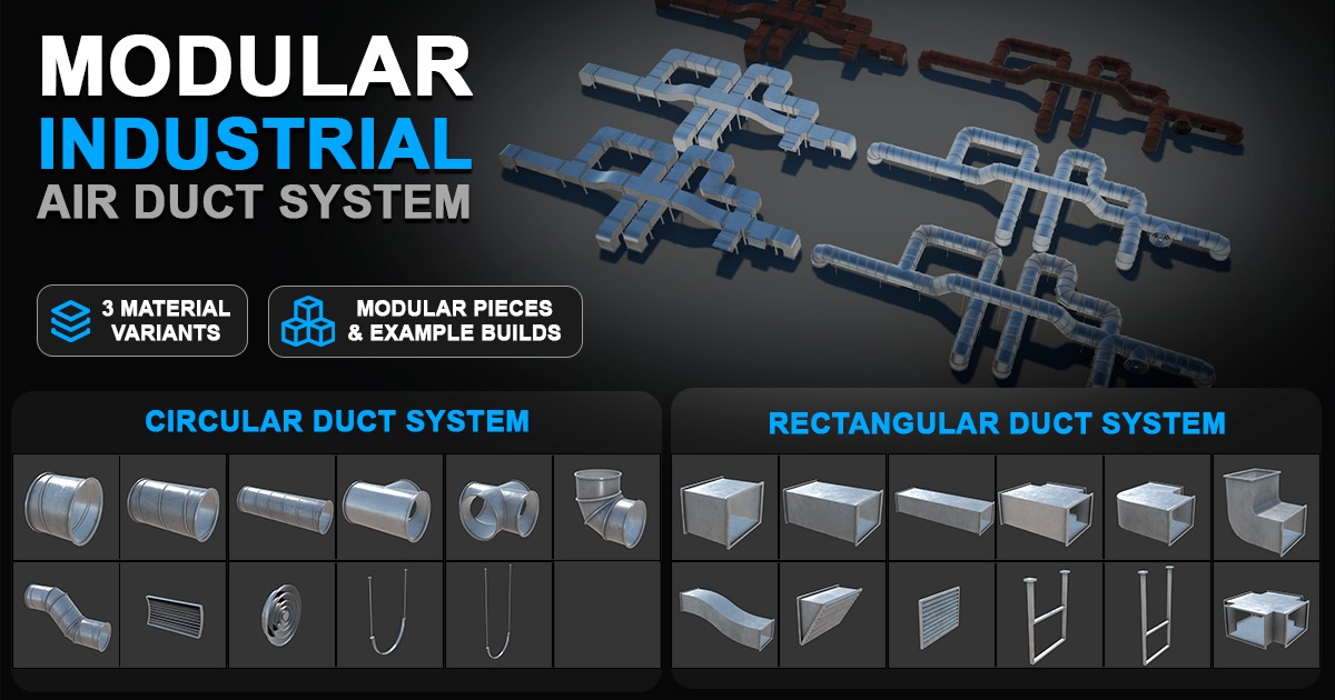 Modular Industrial Air Duct System | 3D Props | Unity Asset Store