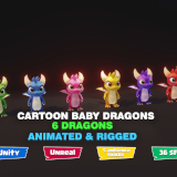 Cartoon Baby Dragons 3D Model with 5 Music Tracks & 36 Sound Effects