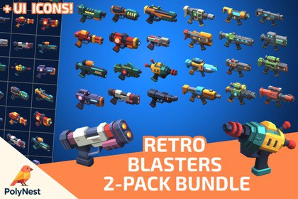 Low Poly Sci-Fi Blaster Bundle (24 Weapons) - Retro Interactive Assets