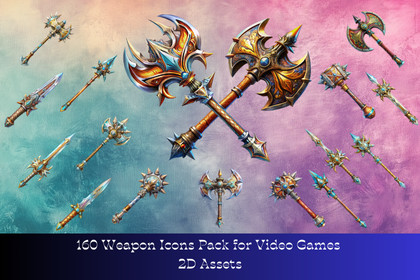 160 Weapon Icons Pack for Video Games - High-Resolution 2D Assets