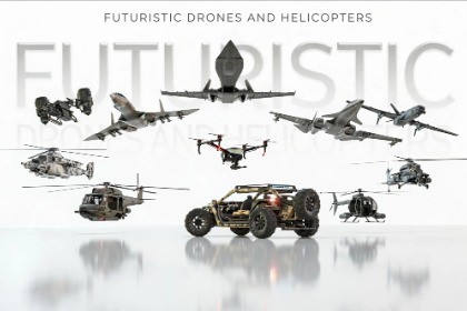 Futuristic Drones and Helicopters.