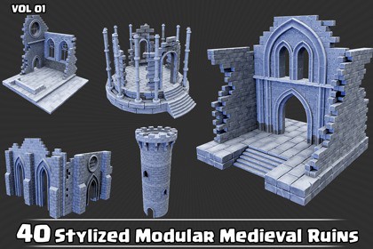 40 Stylized Modular Medieval Ruins