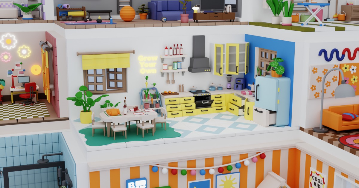 Cartoon Interactive Rooms & Furniture - Cozy Interior Pack 2 | 3D ...