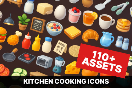 Kitchen Cooking Icons Pack Food Ingredients Dishes and Cafe UI Elements
