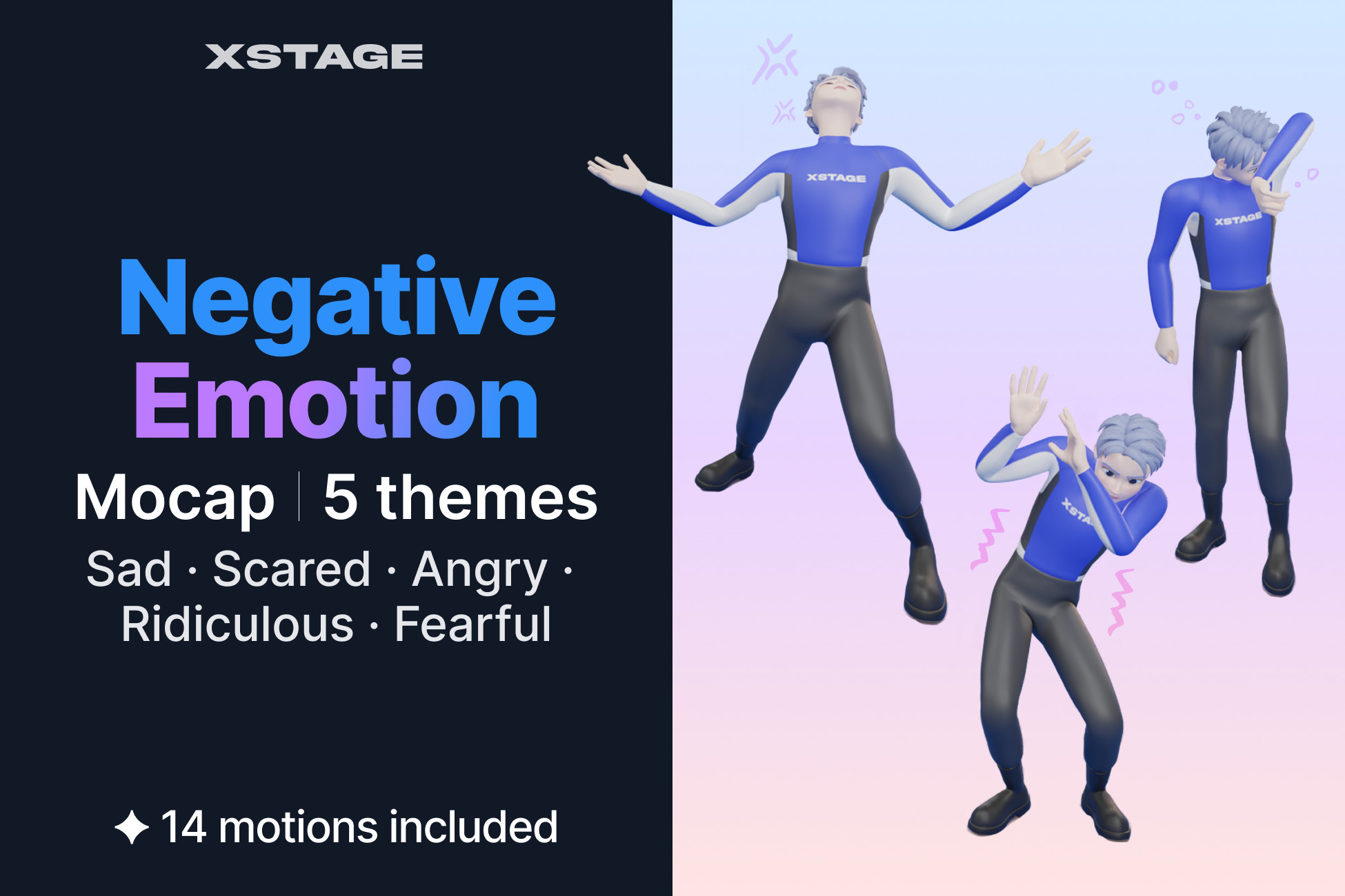 Sad/Scared/Angry_Negative Emotion Expressions Mocap Pack | 3D アニメーション ...