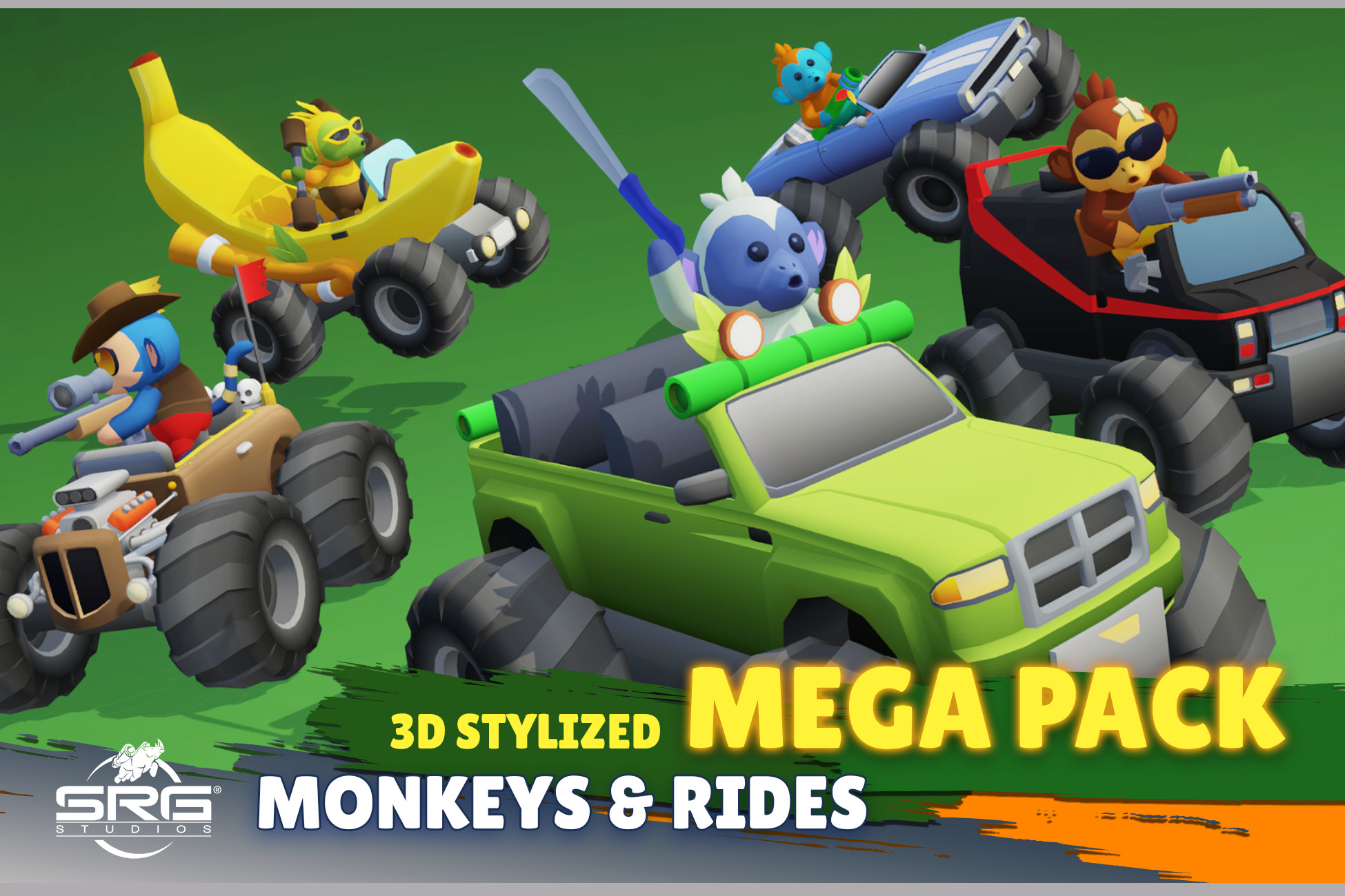 Stylized Monkeys & Rides - 3D Assets Mega Pack | 3D Characters | Unity ...