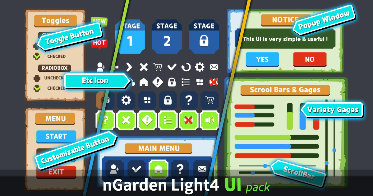 nGarden Light 4 UI Pack | 2D GUI | Unity Asset Store