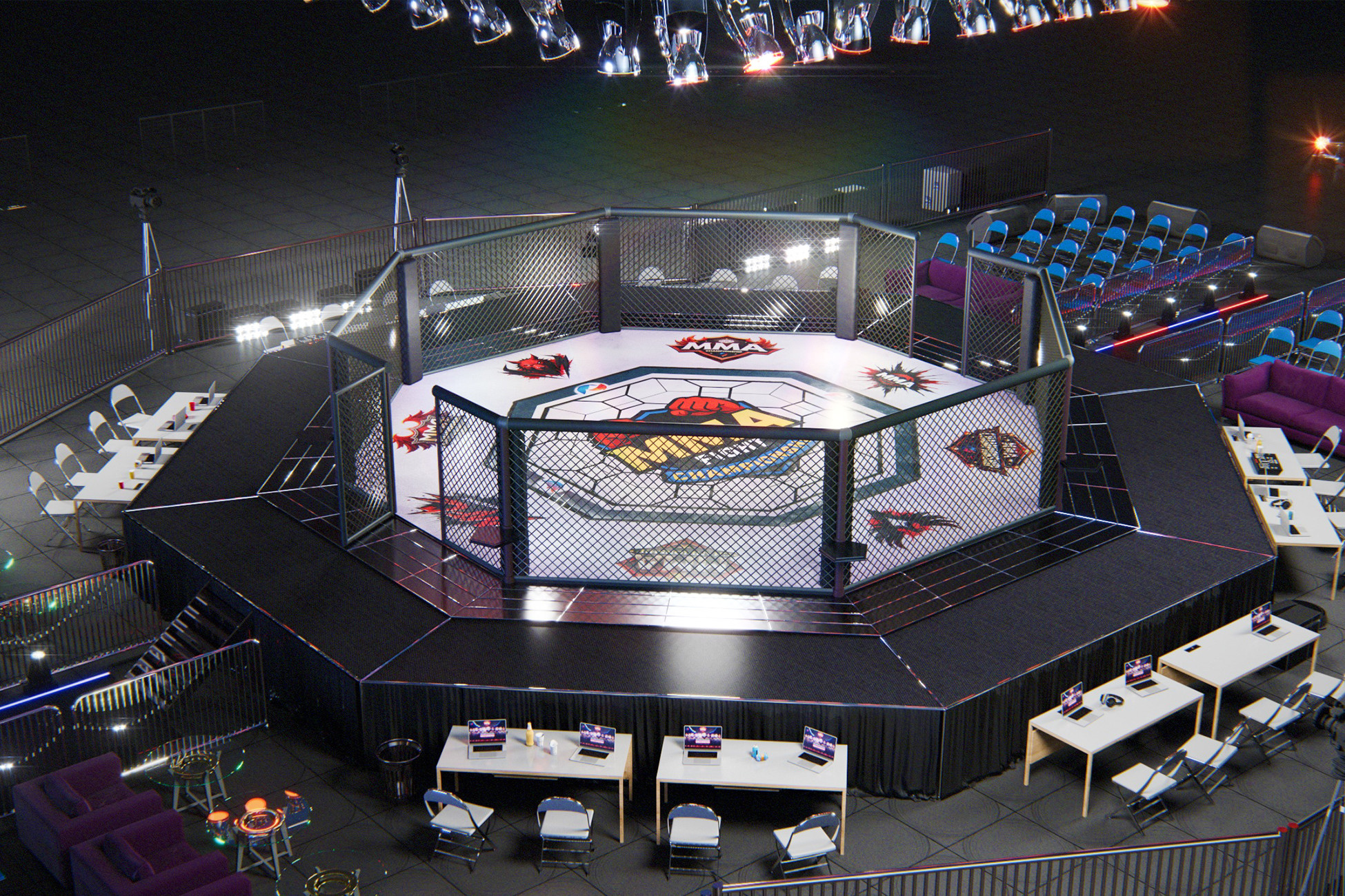 MMA Arena Stage Venue - Modular Environment Octagon Cage Fight 3D model