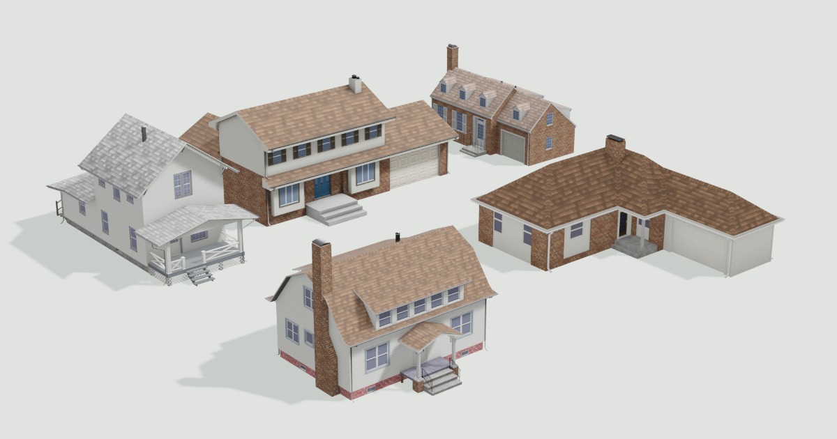 Lowpoly Ordinary American Houses Bundle | 3D Urban | Unity Asset Store