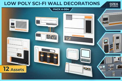 Low Poly Sci-Fi Wall Decorations Pack A-004