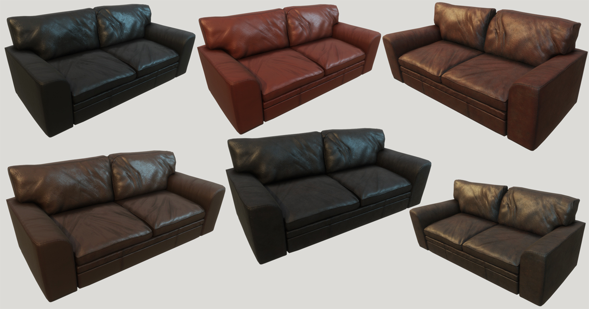 Old Leather Couches PBR 3D Furniture Unity Asset Store