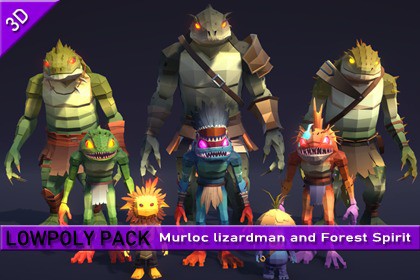 LowpolyPack_Murloc lizardman and Forest Spirit