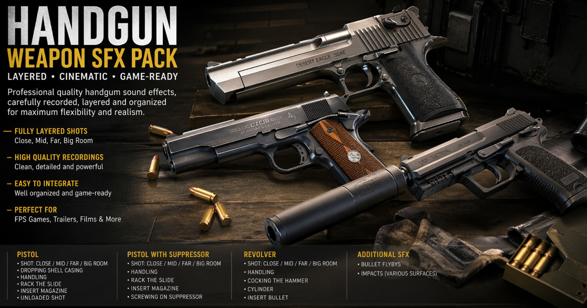 Handgun Weapon SFX Pack – Layered, Cinematic & Game-Ready