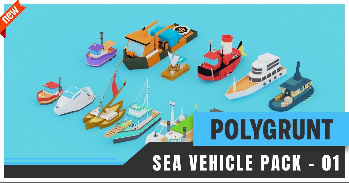 POLYGRUNT - 12 Low Poly Sea Vehicle Pack | 3D Sea | Unity Asset Store