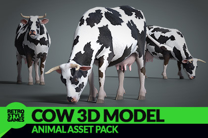 Low Poly Cow 3D Model – Holstein Dairy Rigged Animated HDRP