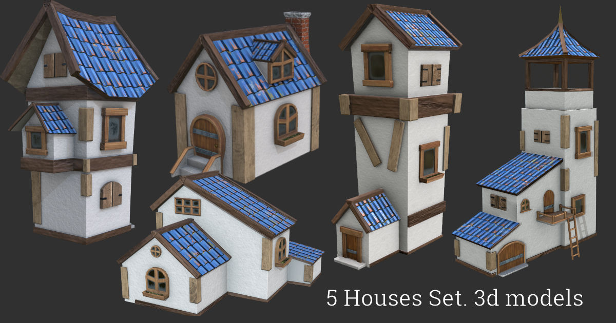 Houses set with other objects | 3D Urban | Unity Asset Store