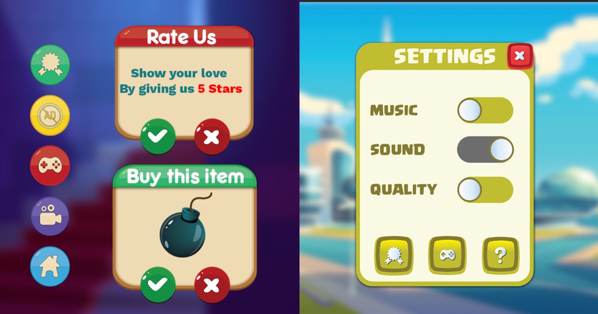 Combo of Awesome Game UI Pack, Button Pack and Icon pack 13 and 16 | 2D ...