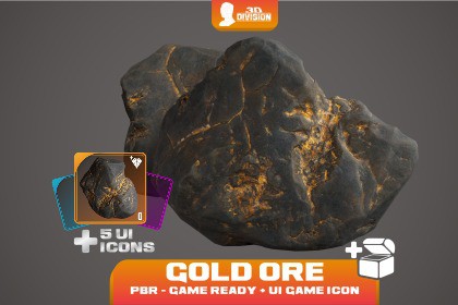 Gold Ore + 5 Loot Icons - PBR Game Ready