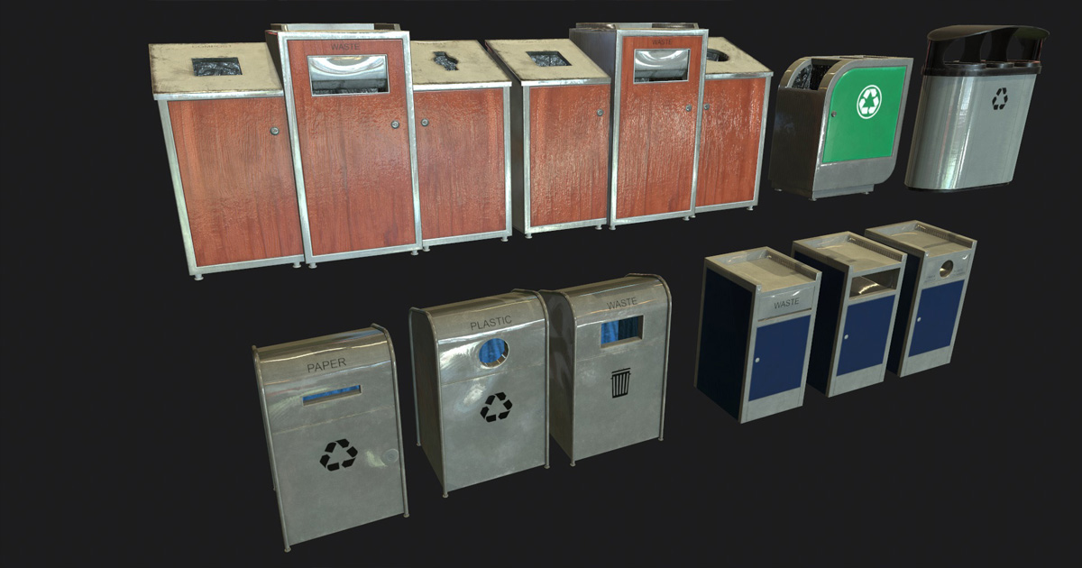 Trash and Recycle bins ( AAA / PBR Materials ) | 3D Exterior | Unity ...