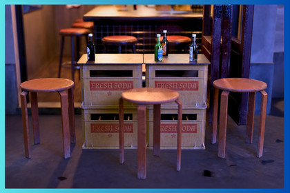 Soda Crate Bar Table, Soda Bottles And Stool