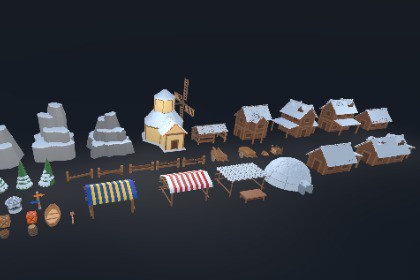 Snow Village: Stylized Low Poly Winter Pack.