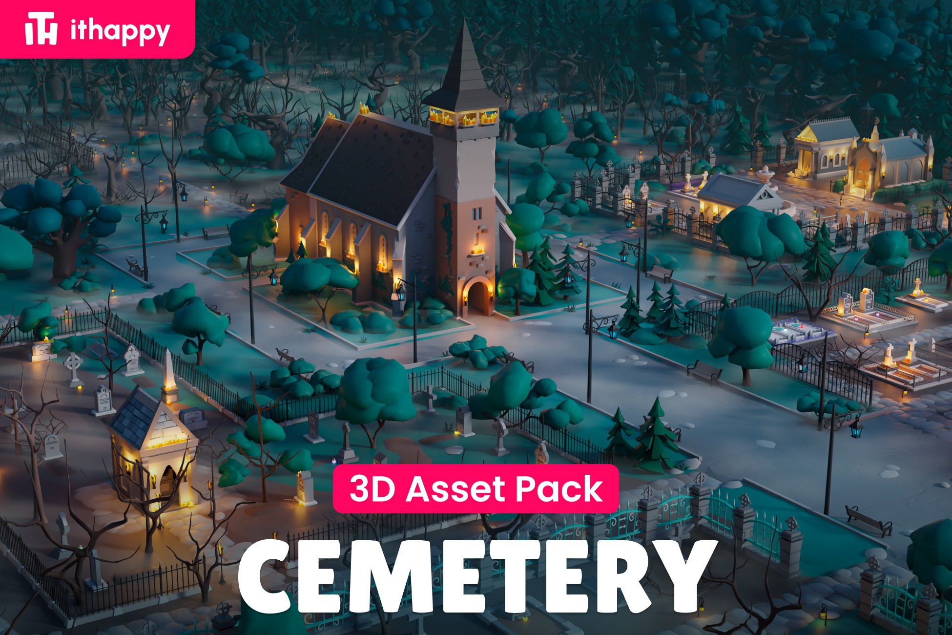 Cemetery - Low Poly 3D Model Pack